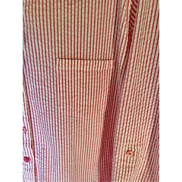 Denim & Co. Stretch Seersucker Long Sleeve Top Pink/White Stripe 2XL - Picture 4 of 6